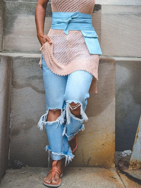 Ripped Casual Jeans With No Belt