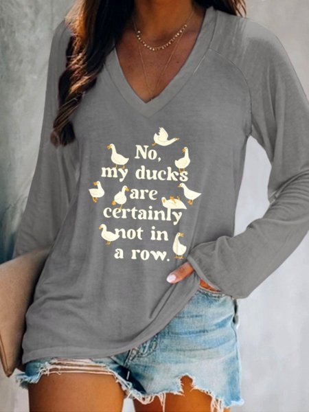 

Casual Animal V Neck Long Sleeve T-shirt, Gray, T-shirts