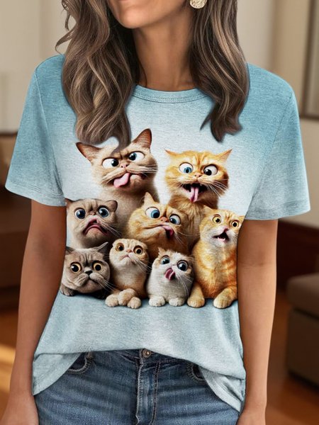 

Vintage Animal Crew Neck Short Sleeve T-shirt, Blue, T-shirts