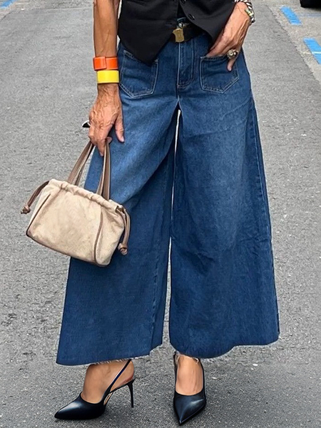 

Loose Casual Plain Denim Jeans, Denim blue, Jeans
