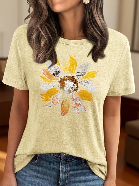 

Vintage Animal Crew Neck Short Sleeve T-shirt, Light yellow, T-shirts