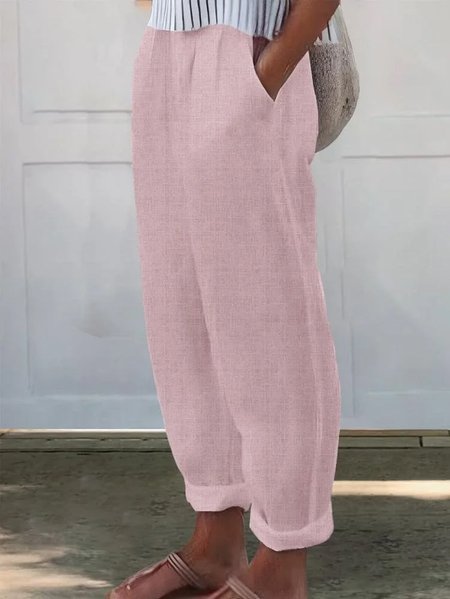 

Women Plain Long Pants Casual Spring/Fall Trousers, Pink, Pants