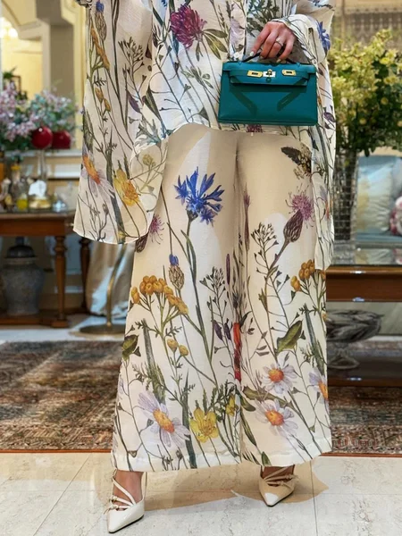

Elegant Floral Printing Wide Leg Pants, As picture, Pants