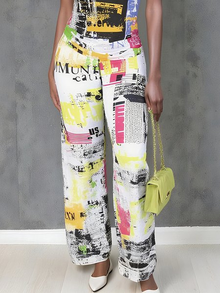 

Casual Random Print Printing Straight Pants, As picture, Pants