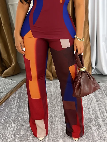 

Urban Abstract Graphic Printing Straight Pants, As picture, Pants