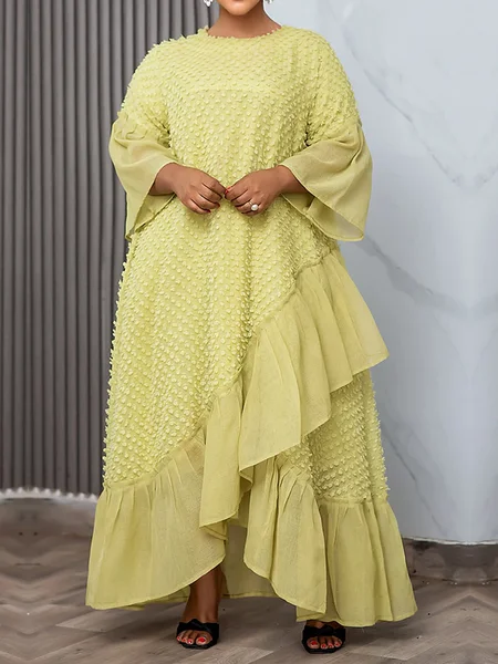 

Elegant Plain Bell Sleeve Irregular Craftsmanship Crew Neck Maxi Dress, Green, Maxi Dresses