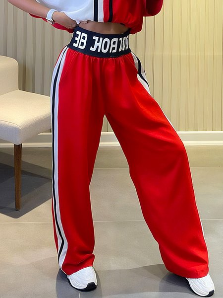 

Casual Color Block Printing Wide Leg Pants, Red, Pants