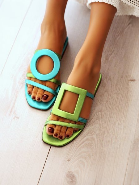 

Casual Summer Slide Sandals, Cyan, Slippers