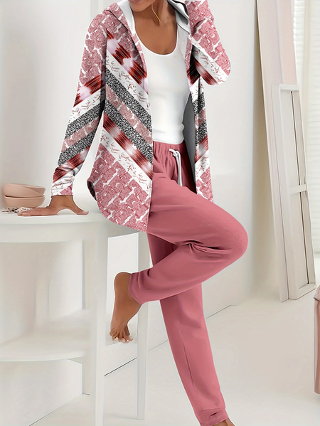 

Women Abstract Printing Two-Piece Set Daily Long Sleeve Casual Spring/Fall Coat With Pants Matching Set, Pink, Sets