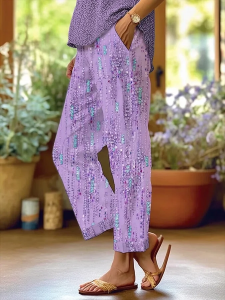 

Women Abstract Long Pants Casual Spring/Fall Trousers, Purple, Pants