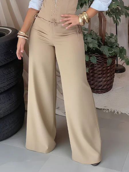 

Urban Plain Wide Leg Pants, Khaki, Pants