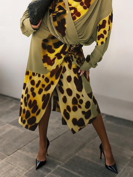 

Elegant Printing Leopard Midi Skirt, As picture, Skirts