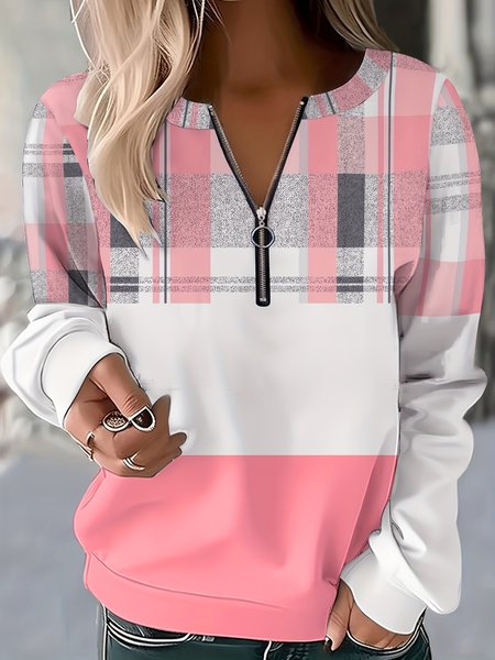 

Casual Crew Neck Plaid Sweatshirt, Pink, Hoodies & Sweatshirts