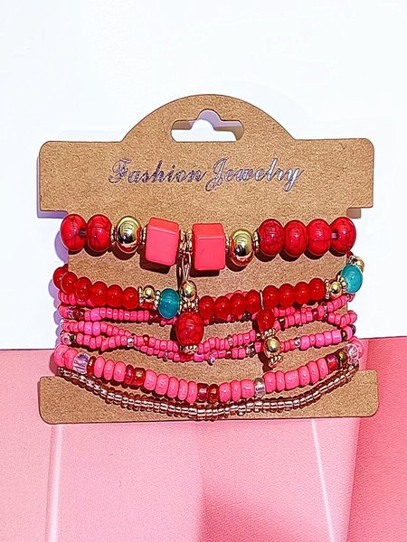 

Handmade Bohemian Women's Millet Bead Bracelets, Romantic Element Bracelet Set 8 Pieces/set Bracelet, Red, Bracelet Set