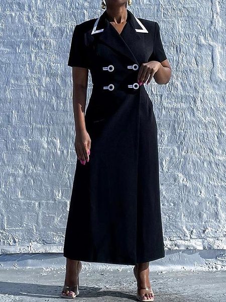 

Urban Color Block Lapel Collar Maxi Dress, Black, Maxi Dresses