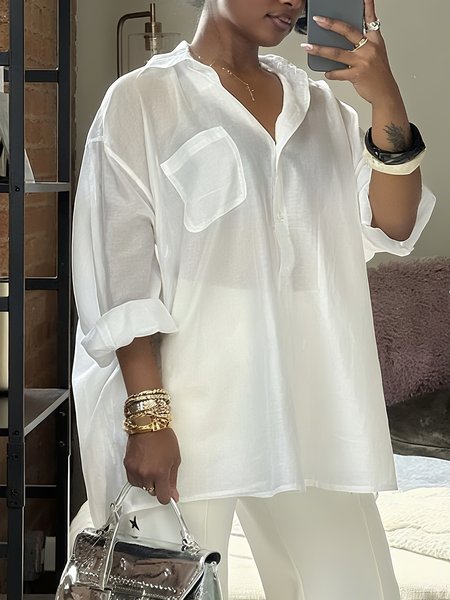 

Urban Plain Shirt Collar Loosen Shirt, White, Blouses and Shirts