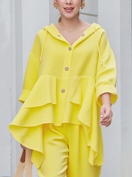 

Urban Plain Peplum Hoodie Blouse, Yellow, Blouses and Shirts