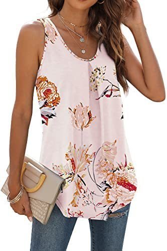 

Women's Sleeveless Tank Top Summer Black Plain Ruched Cotton Crew Neck Daily Going Out Simple Top, Pink-white, Tank Tops & Camis