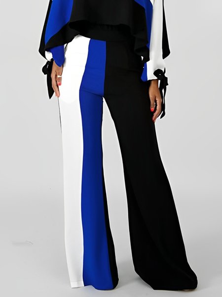 

Casual Color Block Printing Wide Leg Pants, Blue, Pants