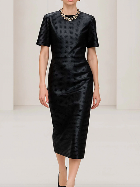 

Urban Plain Crew Neck Midi Dress, Black, Midi Dresses