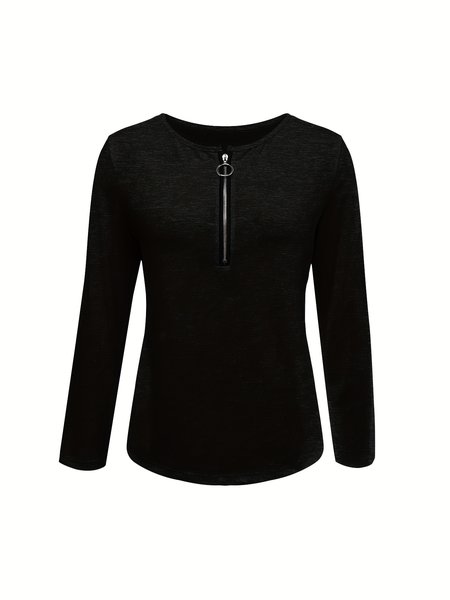 Women Plain V Neck Vintage Long Sleeve T-shirt