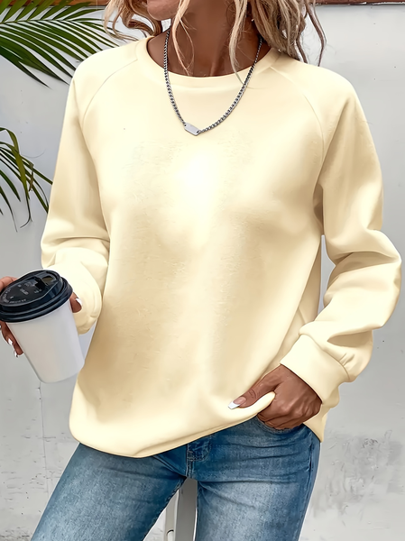

Casual Crew Neck Plain Sweatshirt, Beige, Hoodies & Sweatshirts