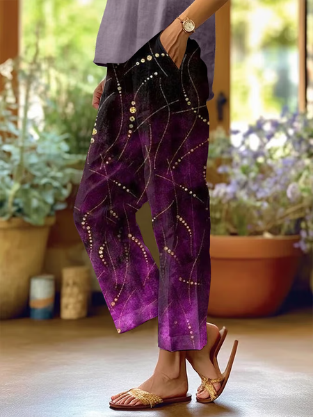 

Women Abstract Long Pants Casual Spring/Fall Trousers, Purple, Pants