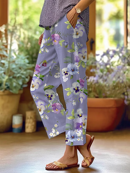 

Women Floral Long Pants Casual Spring/Fall Trousers, Purple, Pants