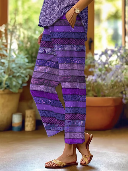 

Women Floral Long Pants Casual Spring/Fall Trousers, Purple, Pants
