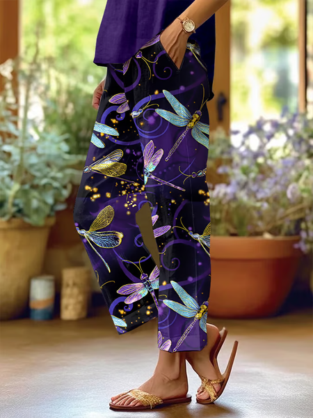

Women Floral Long Pants Casual Spring/Fall Trousers, Purple, Pants