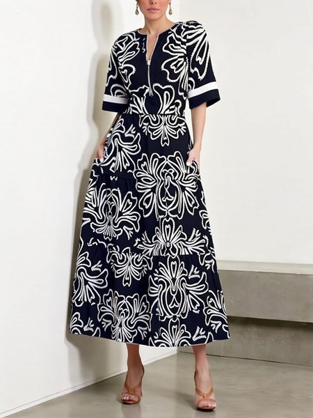 

Urban Abstract V Neck Maxi Dress, Black, Midi Dresses