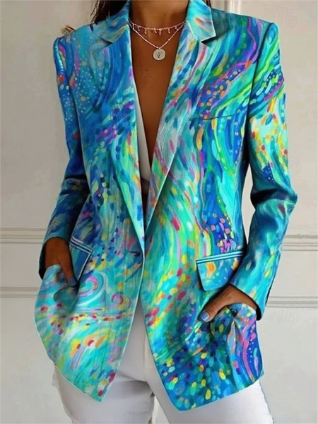 

Women Gradient Pattern Spring/Fall Outerwear Simple Long Sleeve Lapel Collar Regular Blazer, Blue, Blazers