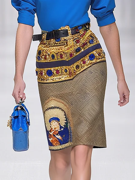 

Urban Printing Knee Length Skirt No Belt, As picture, Skirts