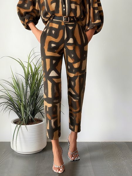 

Urban Abstract Graphic Printing Straight Pants, As picture, Pants