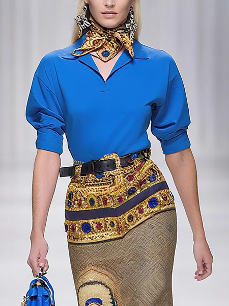 

Urban Plain Polo Collar Blouse, Blue, Blouses and Shirts