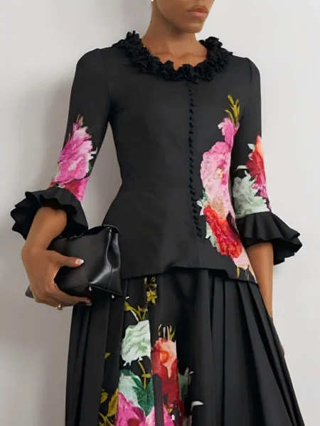 

Urban Floral Lace Collar Blouse, Black, Blouses and Shirts