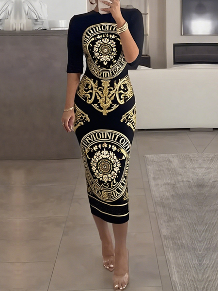 

Elegant Artistic 3D Floral Midi Dress, Black, Midi Dresses