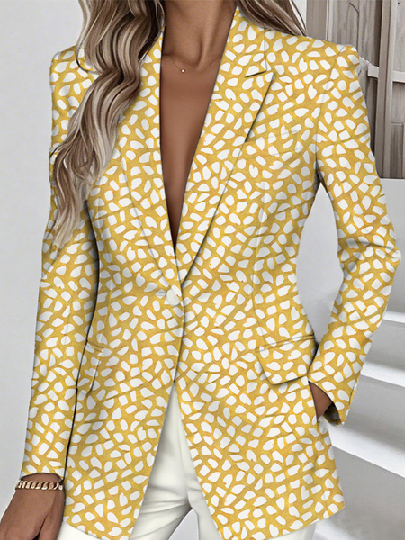 

Women Geometric Spring/Fall Outerwear Simple Long Sleeve Lapel Collar Regular Blazer, Yellow, Blazers