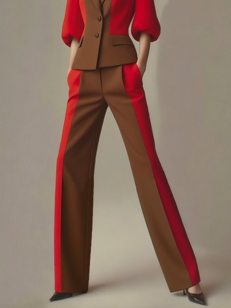 

Urban Color Block Split Joint Straight Pants, As picture, Pants