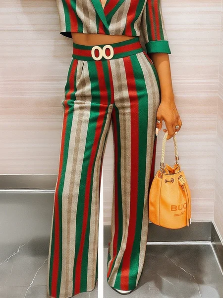 

Urban Color Block Printing Wide Leg Pants, As picture, Pants