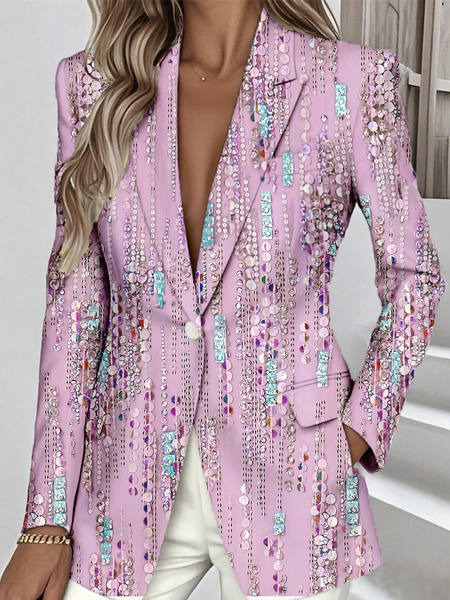 

Women Floral Spring/Fall Outerwear Simple Long Sleeve Lapel Collar Regular Blazer, Purple, Blazers