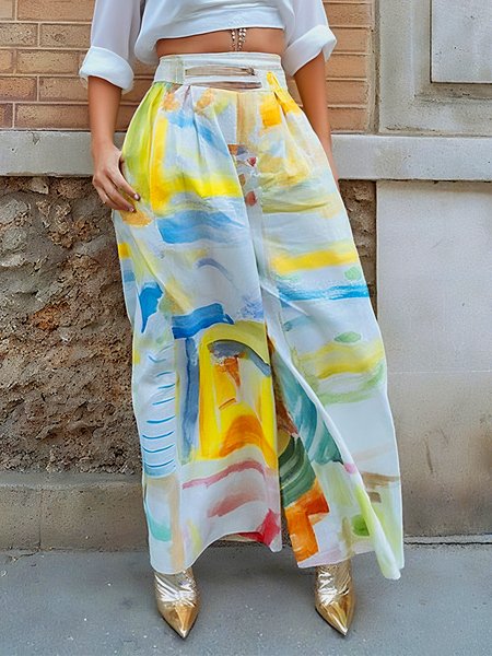 

Casual Random Print Printing Wide Leg Pants, As picture, Pants