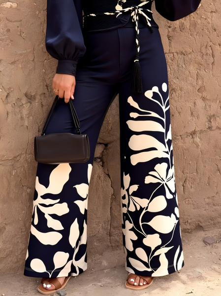 

Vacation Floral Wide Leg Pants, Dark blue, Pants