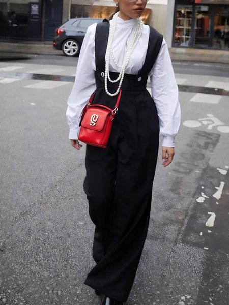 

Urban Plain Overall Bib Pants, Black, Jumpsuits