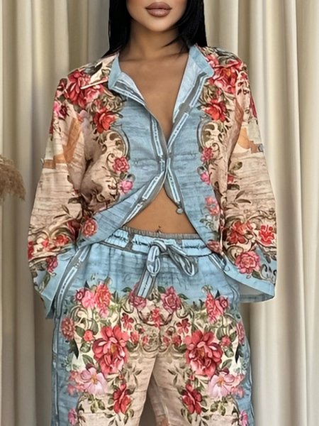 

Urban Floral Printing Shirt Collar Shirt, As picture, Blouses and Shirts