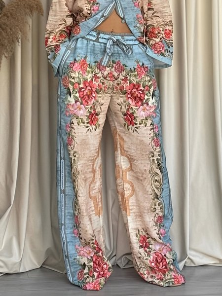 

Urban Floral Printing Wide Leg Pants, As picture, Pants