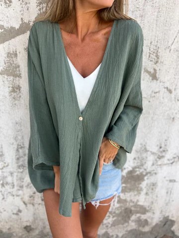 

Women Plain Spring/Fall Cover-up Vintage Split Joint Lightweight Cardigan, Green, Cardigans
