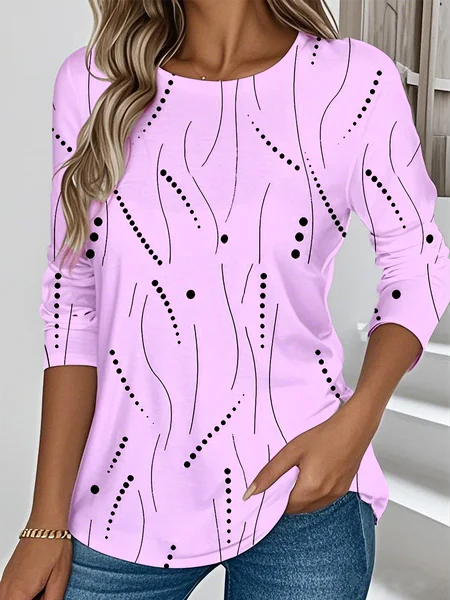 

Women Striped Long Sleeve Tee T-shirt Crew Neck Casual Spring/Fall Top, Lavender, T-Shirts