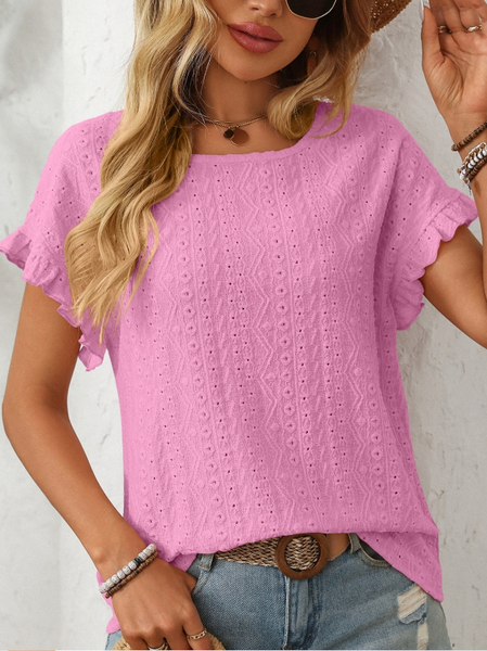 

Casual Geometric Crew Neck Short Sleeve T-shirt, Light pink, T-shirts