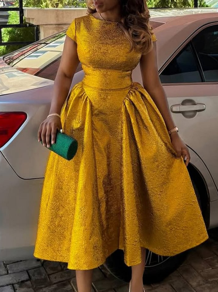 

Urban Plain Crew Neck Midi Dress, Yellow, Midi Dresses